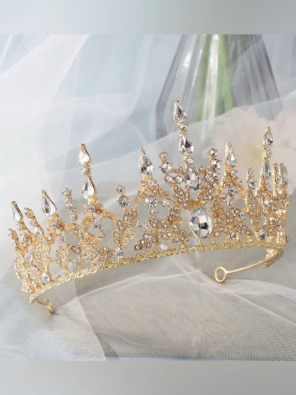 Gold Crystal Bridal Tiara - Elegant Wedding Headpiece